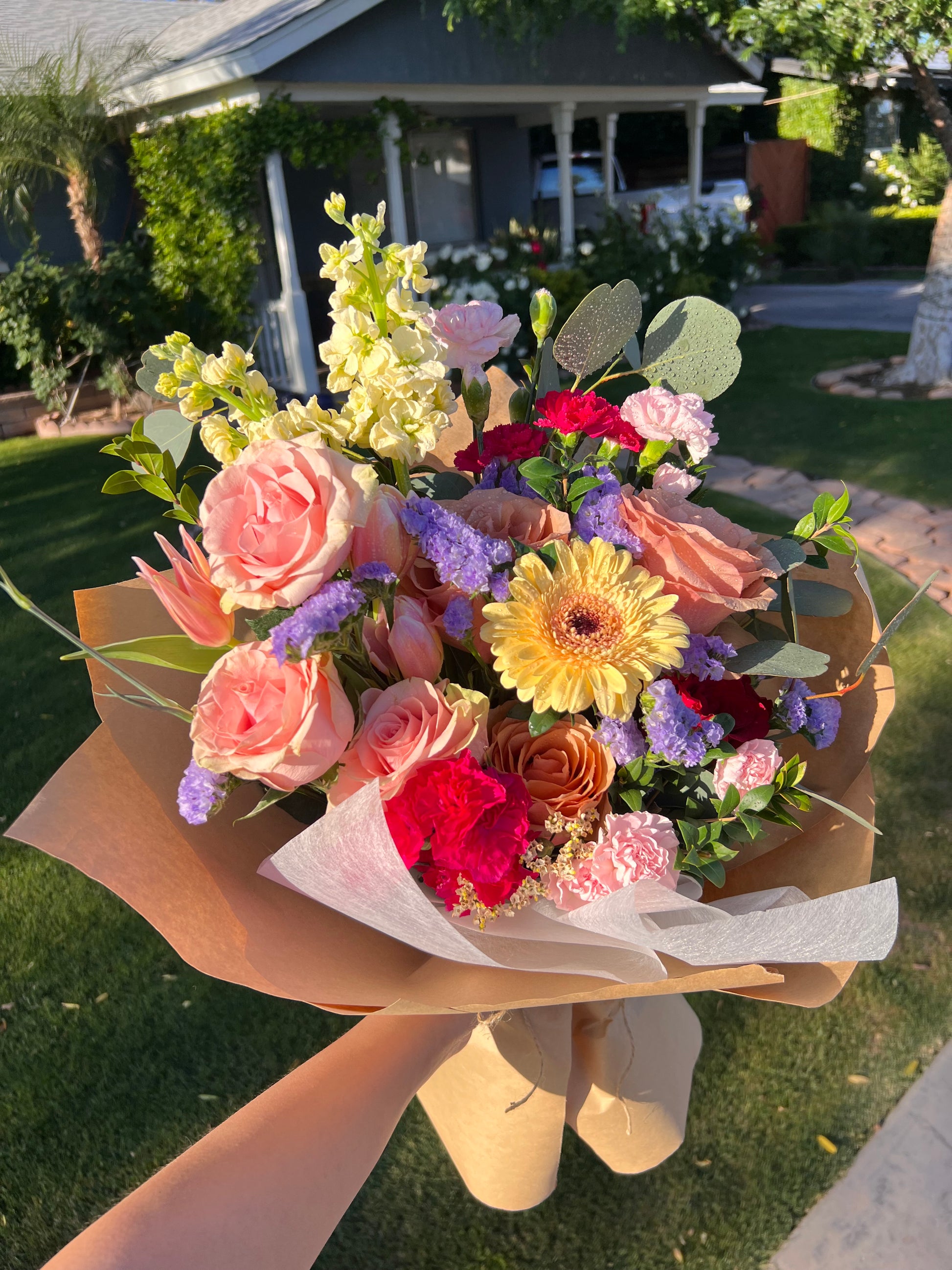 Colorful Spring mix Wrapped Bouquet