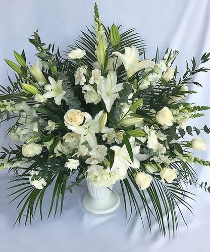 Heartfelt Sympathies White Funeral Standing Arrangement