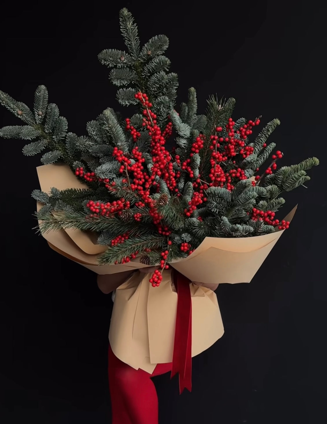 Merry Christmas Joyful Bouquet with festive red and holiday green.