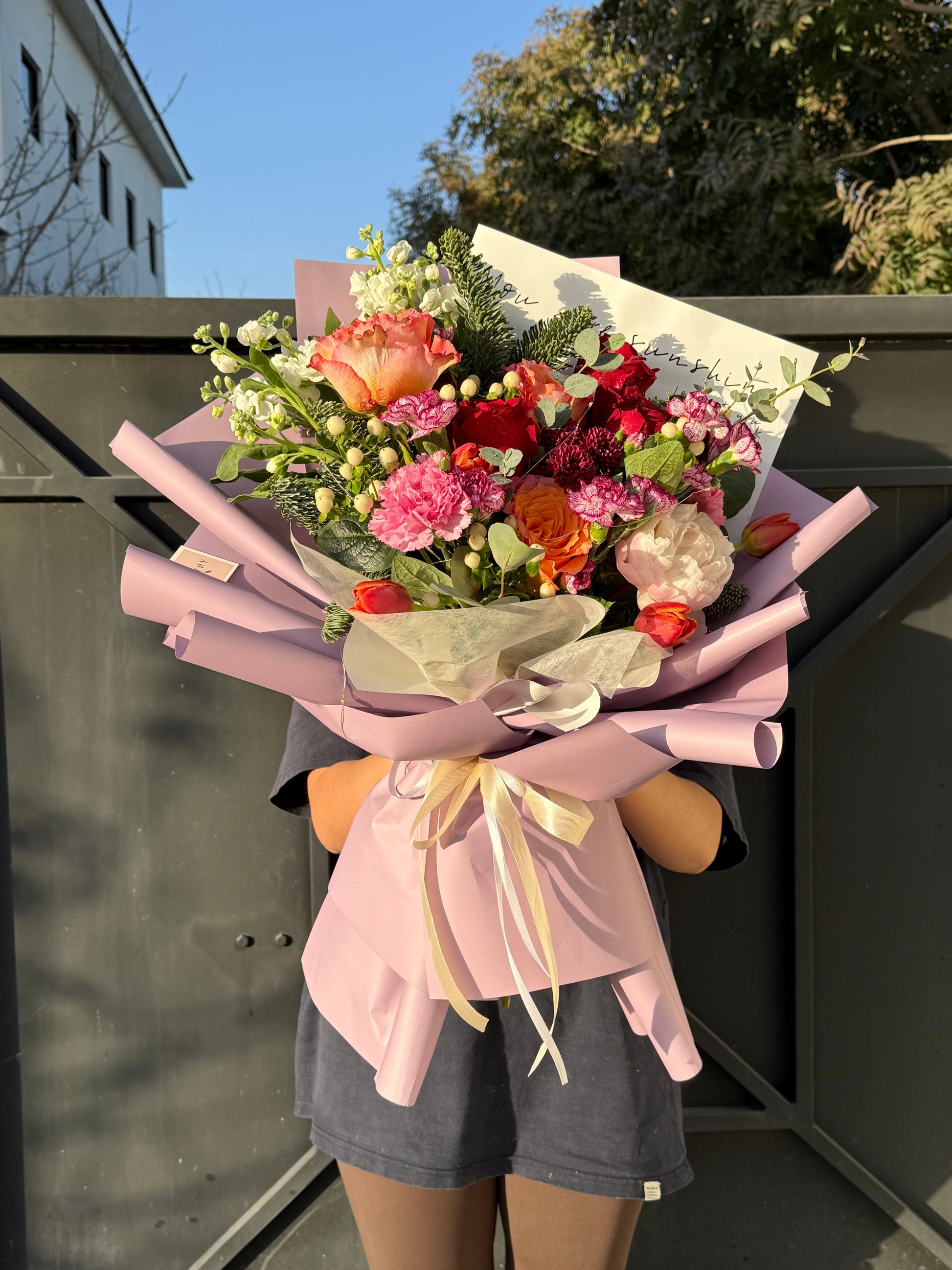 Colorful Spring mix Wrapped Bouquet delivery in Queen Creek, Gilbert, Arizona