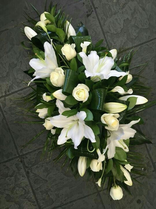 White Rose Half Casket Cover Spray