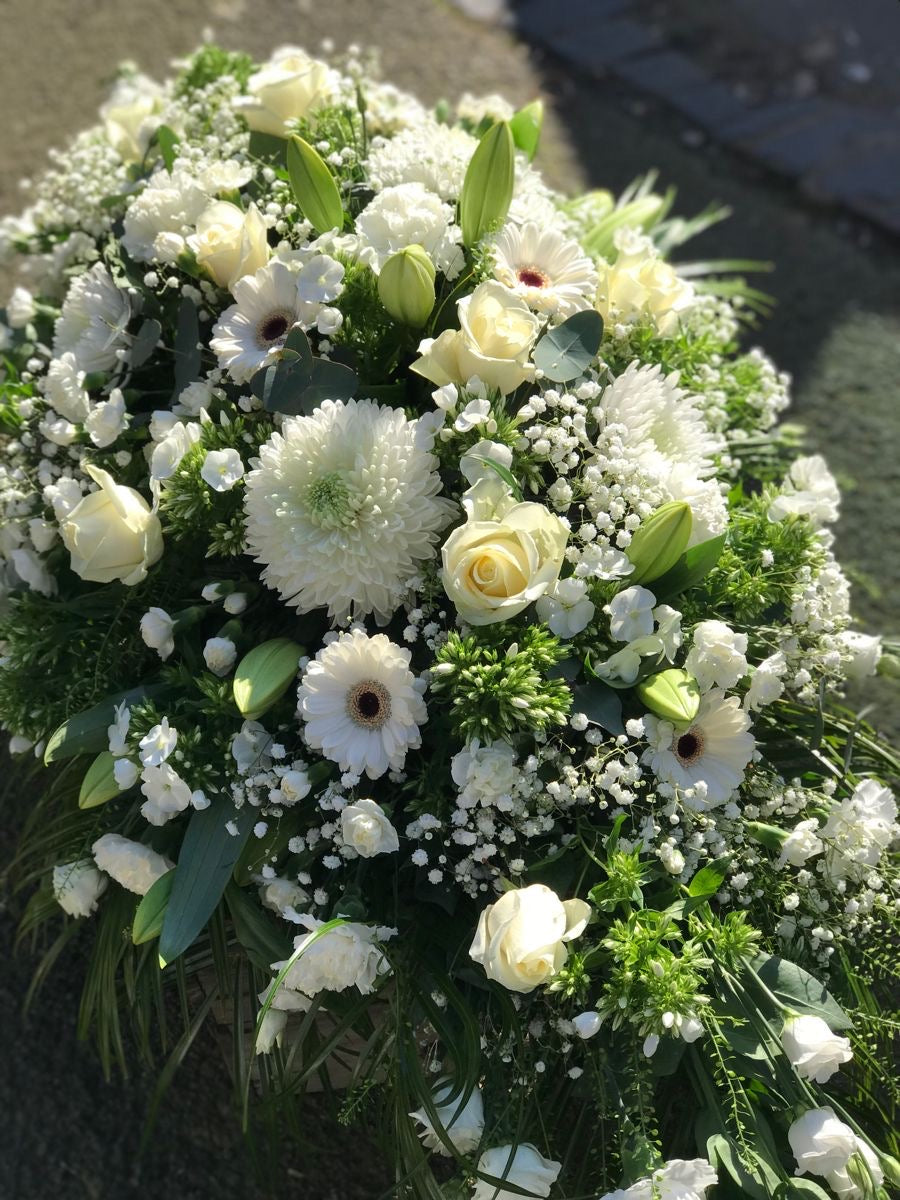 White flower Half Casket Cover Spray