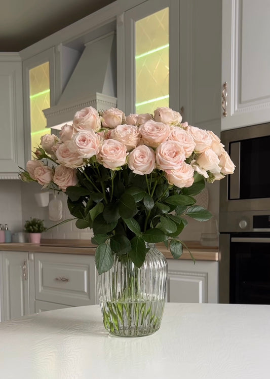 Blushing Spray Roses Vase with soft pink spray roses, ideal for birthdays, anniversaries, or special gifts.
